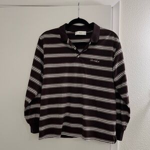 Dunst Studio Brown Striped Long Sleeve Polo